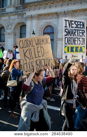 London, Uk, United Kingdom 15th February 2019:- Striking School Aged Children In Central London Over