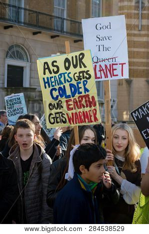 London, Uk, United Kingdom 15th February 2019:- Striking School Aged Children In Central London Over