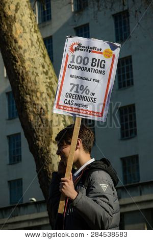 London, Uk, United Kingdom 15th February 2019:- Striking School Aged Children In Central London Over