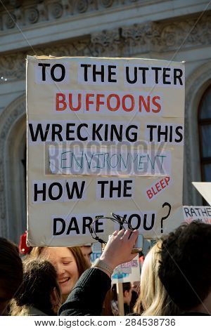 London, Uk, United Kingdom 15th February 2019:- Striking School Aged Children In Central London Over