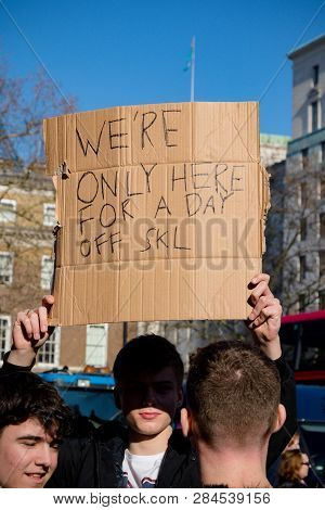 London, Uk, United Kingdom 15th February 2019:- Striking School Aged Children In Central London Over