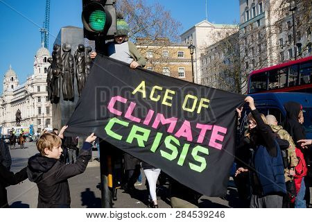 London, Uk, United Kingdom 15th February 2019:- Striking School Aged Children In Central London Over
