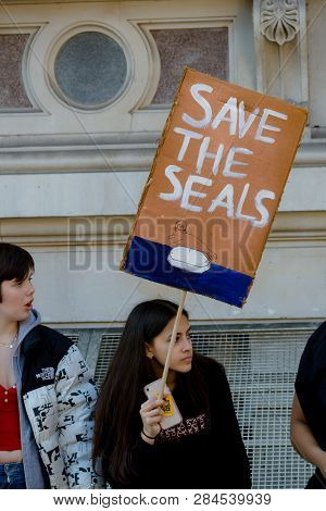 London, Uk, United Kingdom 15th February 2019:- Striking School Aged Children In Central London Over