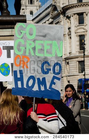 London, Uk, United Kingdom 15th February 2019:- Striking School Aged Children In Central London Over