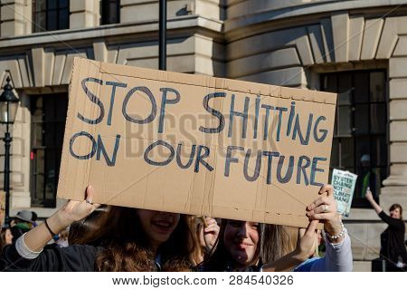 London, Uk, United Kingdom 15th February 2019:- Striking School Aged Children In Central London Over