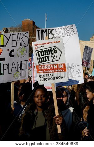 London, Uk, United Kingdom 15th February 2019:- Striking School Aged Children In Central London Over