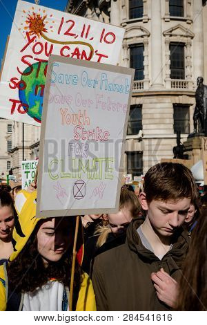 London, Uk, United Kingdom 15th February 2019:- Striking School Aged Children In Central London Over