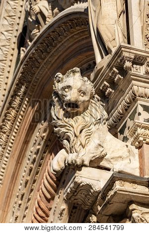 Detail Of The Facade Of The Siena Cathedral, Santa Maria Assunta 1220-1370. Tuscany, Italy, Europe