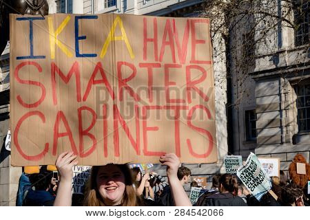 London, Uk, United Kingdom 15th February 2019:- Striking School Aged Children In Central London Over