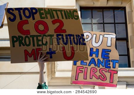 London, Uk, United Kingdom 15th February 2019:- Striking School Aged Children In Central London Over