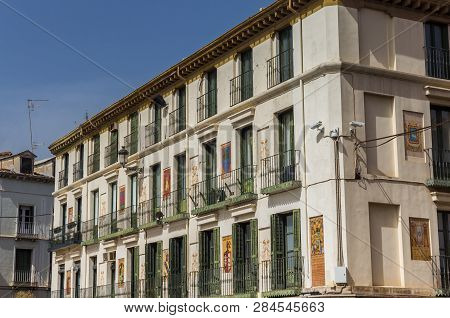 Tudela, Spain - April 22, 2018: Apartement Building At The Central Market Square Of Tudela, Spain