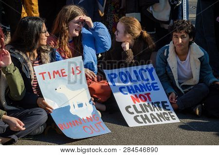 London, Uk, United Kingdom 15th February 2019:- Striking School Aged Children In Central London Over