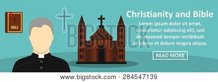 Christianity And Bible Banner Horizontal Concept. Flat Illustration Of Christianity And Bible Banner