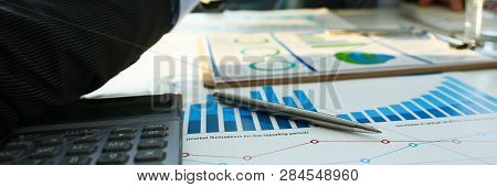 Businessman In Sut Hand Shake In Ofiice Closeup. Introduce Manager Job Man Risk Chart Paper How Deal