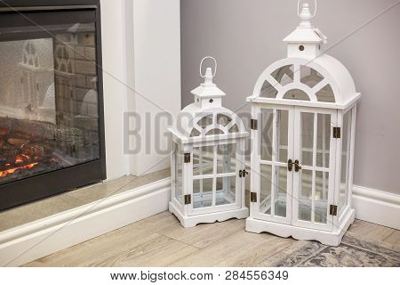 White Decorative Wooden Latern Lights In Expensive Interior