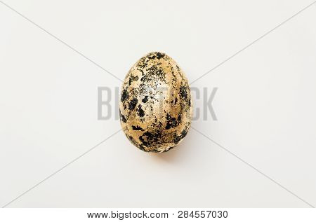 Easter Decorated With Golden Potal Egg  Isolated On White Background. Minimal Easter Concept. Top Vi