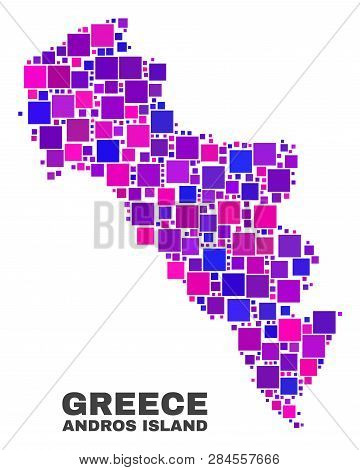 Mosaic Andros Island Of Greece Map Isolated On A White Background. Vector Geographic Abstraction In 