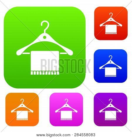Scarf On Coat Hanger Set Icon In Different Colors Isolated Illustration. Premium Collection