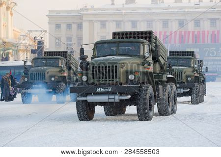 Saint Petersburg, Russia - January 24, 2019: Cars Of A System Of Volley Fire 9k51m 