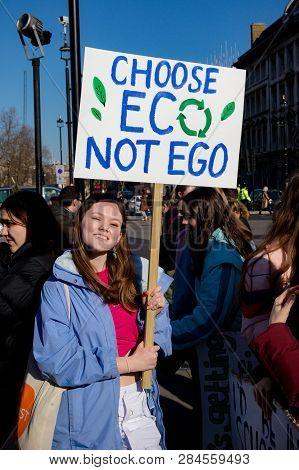 London, Uk, United Kingdom 15th February 2019:- Striking School Aged Children In Central London Over