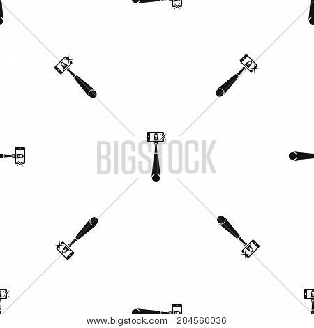 Selfie Stick With Mobile Phone Pattern Repeat Seamless In Black Color For Any Design. Geometric Illu