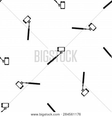 Selfie Stick And Smartphone Pattern Repeat Seamless In Black Color For Any Design. Geometric Illustr