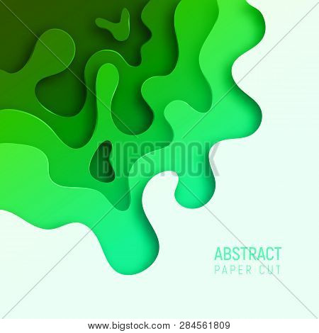 Banner With 3d Abstract Paper Cut Waves And Background With The Most Popular Color Ufo Green. Vector