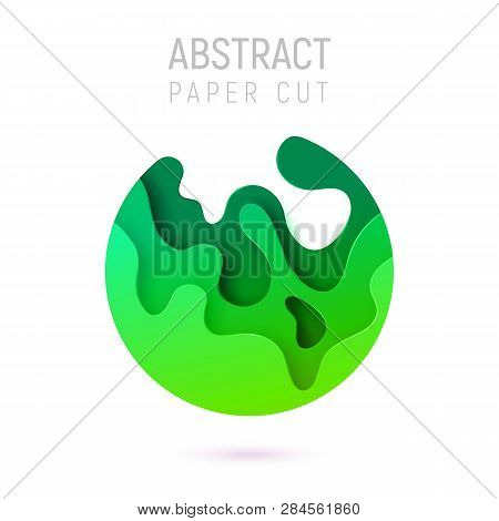 Banner With 3d Circle Abstract Paper Cut Waves And Background With The Most Popular Color Ufo Green.