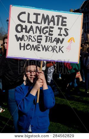 London, Uk, United Kingdom 15th February 2019:- Striking School Aged Children In Central London Over