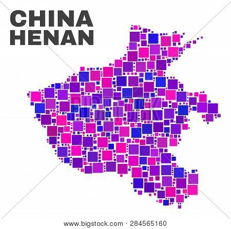 Mosaic Henan Province Map Isolated On A White Background. Vector Geographic Abstraction In Pink And 