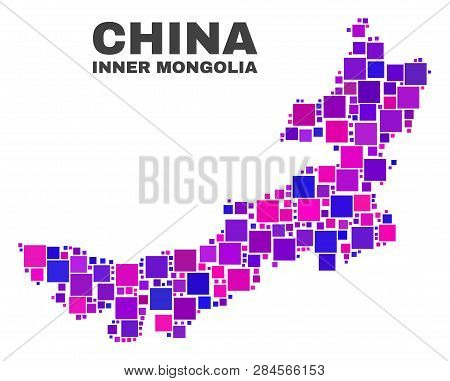 Mosaic Inner Mongolia Map Isolated On A White Background. Vector Geographic Abstraction In Pink And 