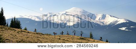 Rider Among  Fantastic Snow Peaks