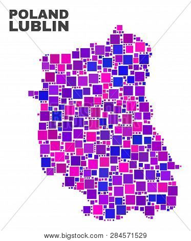 Mosaic Lublin Voivodeship Map Isolated On A White Background. Vector Geographic Abstraction In Pink 