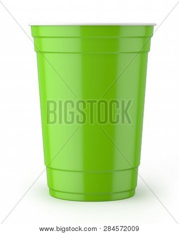 3d Rendered Green And White 16oz 455ml American Plastic Party Cup.