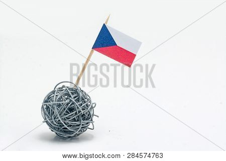 The Hand Made Flag Of Czech Republic On Wire Ball With Copy Paste Area. In Balance.
