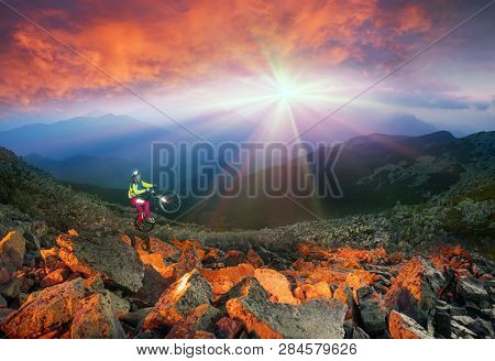 Ukrainian Rider Rides In The Fall Marathon Route Tourist Route In Ukraine Carpathian Mountain Range 