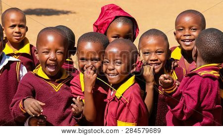 African Primary School Children On Their Lunch Break