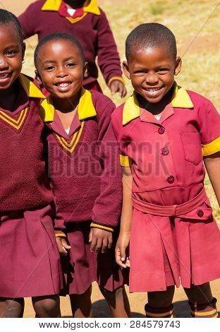 African Primary School Children On Their Lunch Break