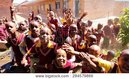 African Primary School Children On Their Lunch Break