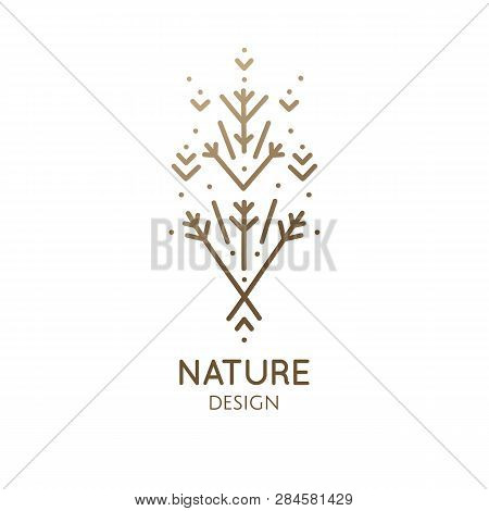 Abstract Plant Logo. Minimal Geometrical Emblem Flower In Circle In Linear Style. Vector Sacred Badg