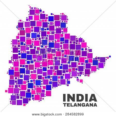 Mosaic Telangana State Map Isolated On A White Background. Vector Geographic Abstraction In Pink And