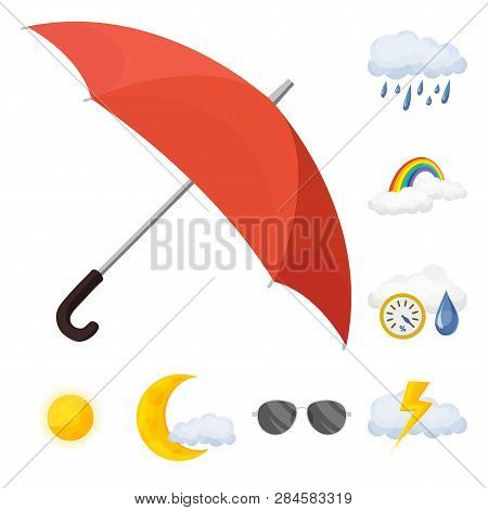 Vector Illustration Of Weather And Climate Logo. Collection Of Weather And Cloud Vector Icon For Sto