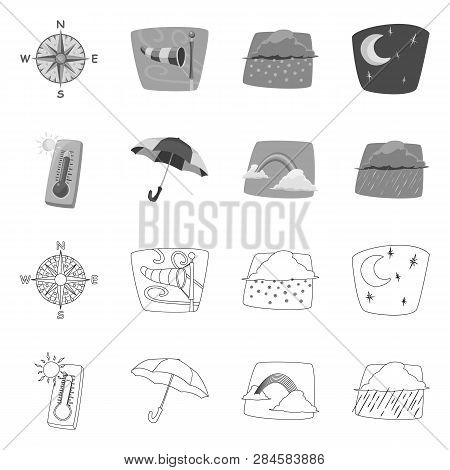 Vector Illustration Of Weather And Climate Logo. Set Of Weather And Cloud Vector Icon For Stock.