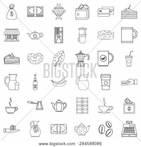 Coffee Icons Set. Outline Style Of 36 Coffee Icons For Web Isolated On White Background