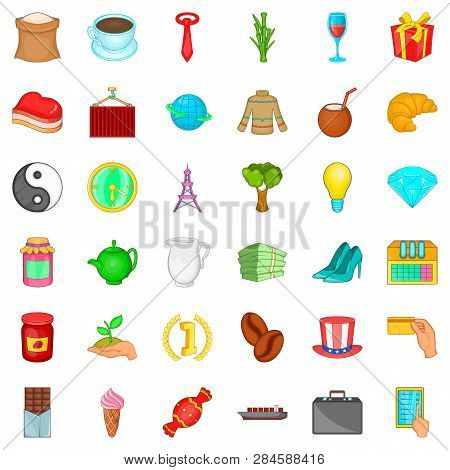 Coffee Icons Set. Cartoon Style Of 36 Coffee Icons For Web Isolated On White Background