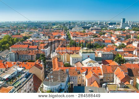 Zagreb Down Town Skyline And Modern Business Towers Panoramic View, Croatia Capital