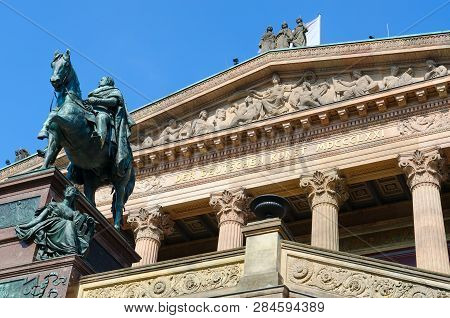 Equestrian Statue Of Friedrich Wilhelm Iv (1886) Over Entrance To Old National Gallery On Museum Isl