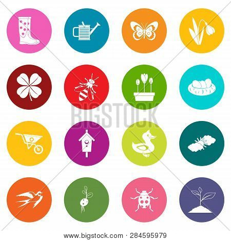 Spring Icons Many Colors Set Isolated On White For Digital Marketing