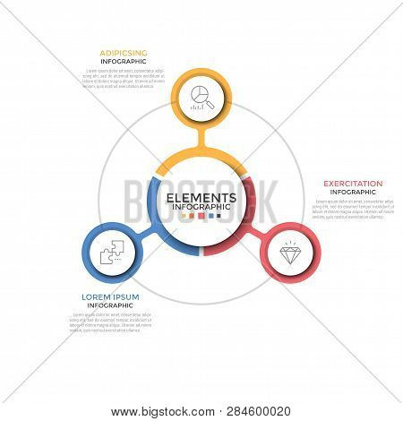 Circular Diagram. Three Colorful Round Elements With Linear Symbols Inside Placed Around Center. Con