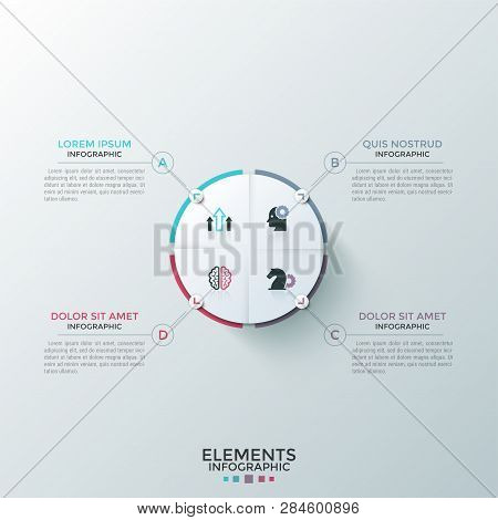 Circular Pie Diagram Divided Into 4 Pieces With Flat Symbols Inside And Arrows Pointing At Text Boxe